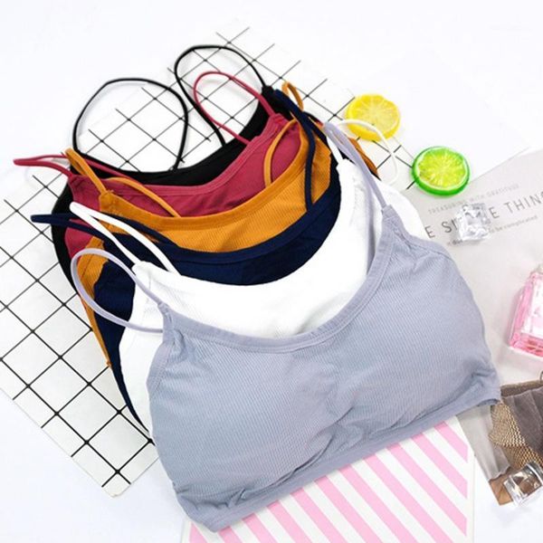 

bustiers & corsets women colors simple underwear tank crop strappy elastic rib bra padded bras solid bralette f1, Black;white
