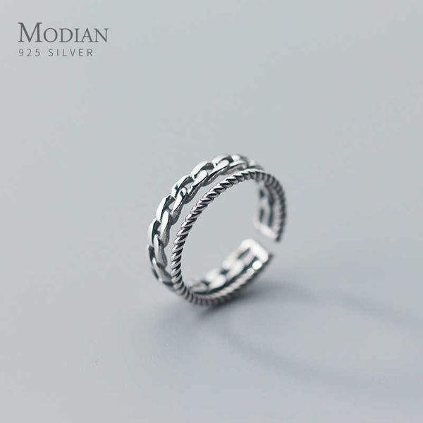 

hight quality 925 sterling silver retro geometric line double circle ring for women fize fine jewelry bijoux 210707