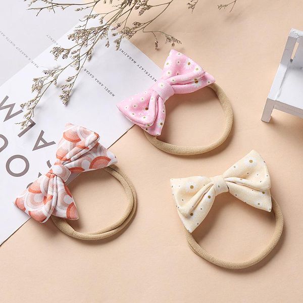 

hair accessories oaoleer thin nylon baby headband floral printing infant bow bandage elastic bands born pography props accessorie, Slivery;white