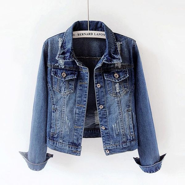 

women's jackets spring plus size slim vintage washed blue frayed denim jacket women chaqueta mujer short jeans female student outerwear, Black;brown