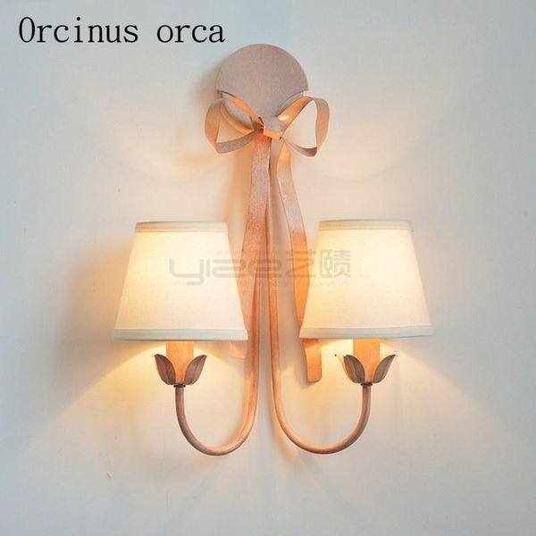 

wall lamp european pink bow princess room corridor bedroom bedside french romantic creative