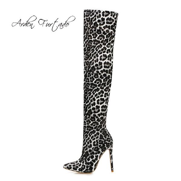 

boots arden furtado fashion women's shoes winter elegant ladies leopard print slip-on over the knee thigh high 45 46 47 48, Black