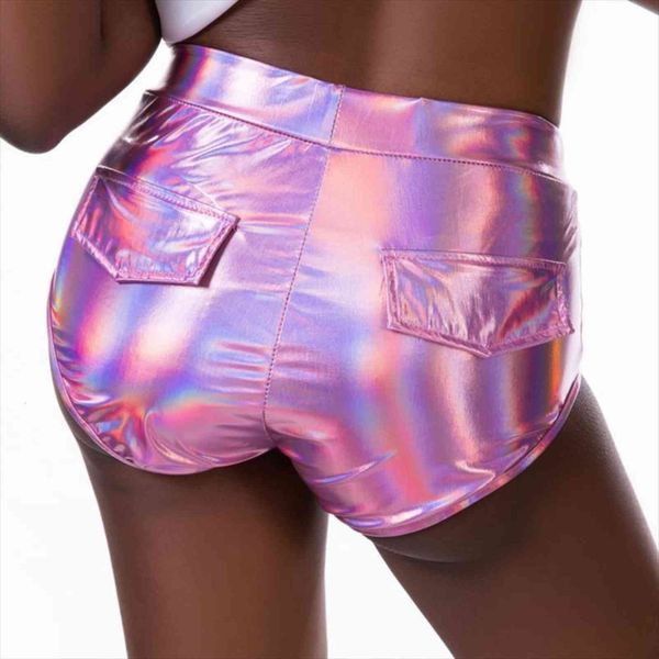 

shiny holographic with womens shorts pockets night club laser metallic wet look booty party raves festival slim, White;black