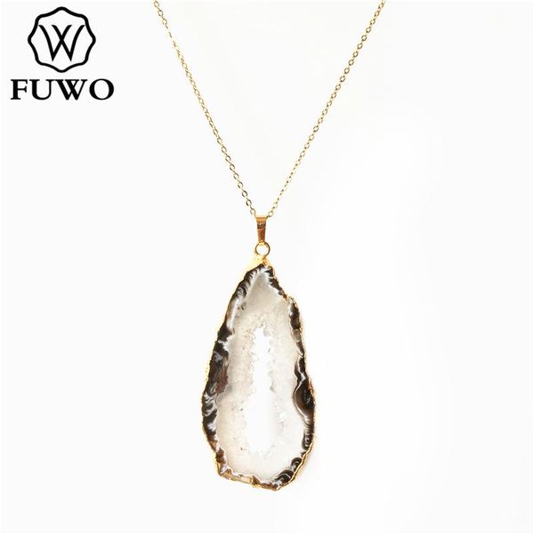 

pendant necklaces fuwo natural geode agates necklace with gold trimmed fashion irregular shape druzy quartz jewelry for women gift nc261, Silver