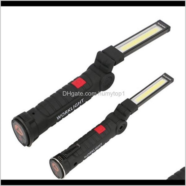 

portable cob flashlight torch usb rechargeable led work light magnetic cob lanterna hanging hook lamp for outdoor camping tool t1za1 iemcz