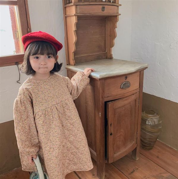 

girl's dresses 2021 style girls printed dress fashion winter full sleeve cotton 1-7 years qa194, Red;yellow