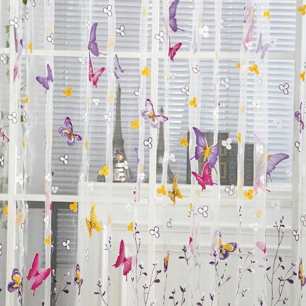 

curtain & drapes colorful voile tulles blinds kitchen window treatments panel butterfly sheer curtains for living room bedroom #p3