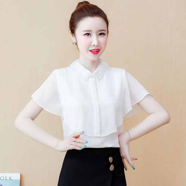 

women's t-shirt summer fashion bottoming shirt western style ladies short-sleeved temperament chiffon women casual, White