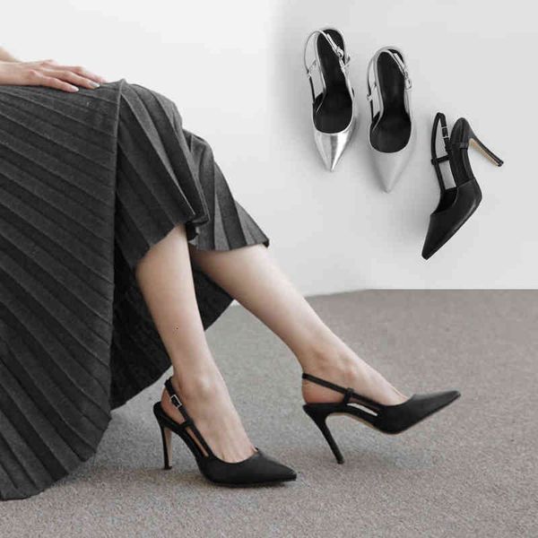 

dress shoes sandÃ¡lias de verÃ£o femininas baotou, sapatos salto alto preto pontudo, fivela fina, sapato couro feminino, 6cm 8cm, tamanho 33 4, Black