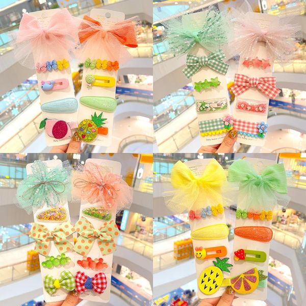 

hair accessories 5 pcs/set children cute cartoon flower bow ornament clips baby girls lovely sweet gift fruit hairpins kids, Slivery;white