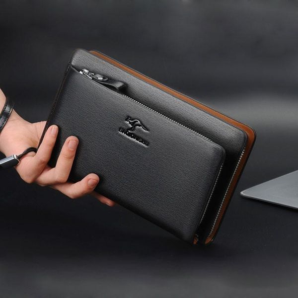 

wallets brand men 2021 double zipper vintage large wallet clutch bag card holder coin purse business long cartera, Red;black