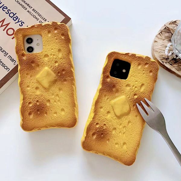 

cute 3d toast soft phone case for iphone 12pro max case 11pro xs max xr x 7 8 plus funny butter toast bread shape silicone cover