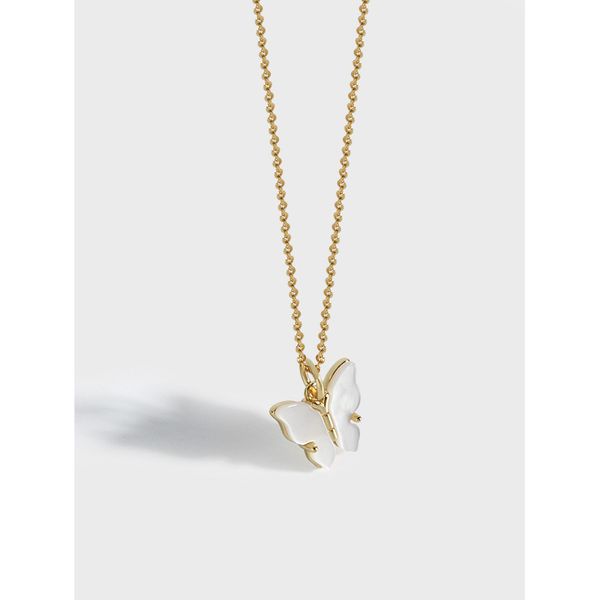 

korean ins cold wind niche design light luxury s925 sterling silver white jade butterfly necklace female clavicle chain q0531