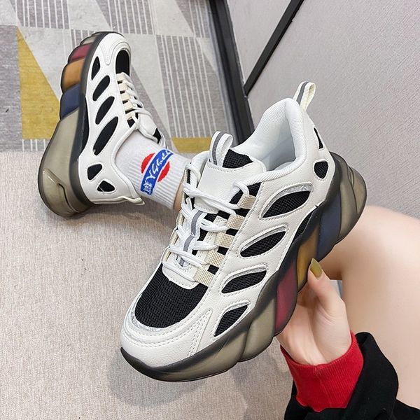 

black white platform sneakers women chunky sneakers dad shoes women vulcanized shoes casual thick sole trainers zapatos mujer