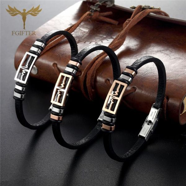 

cuff romantic lovers' jewelry gift ecg design stainless steel leather bracelet for women men thin bracelets bangles, White