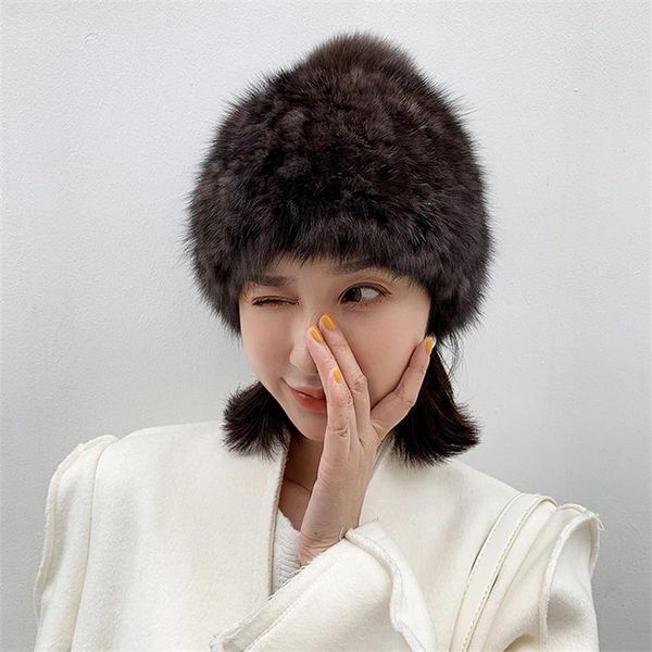 

beanie/skull caps 2021 style 100% real hat women's hood snow ski warm earmuffs winter, Blue;gray