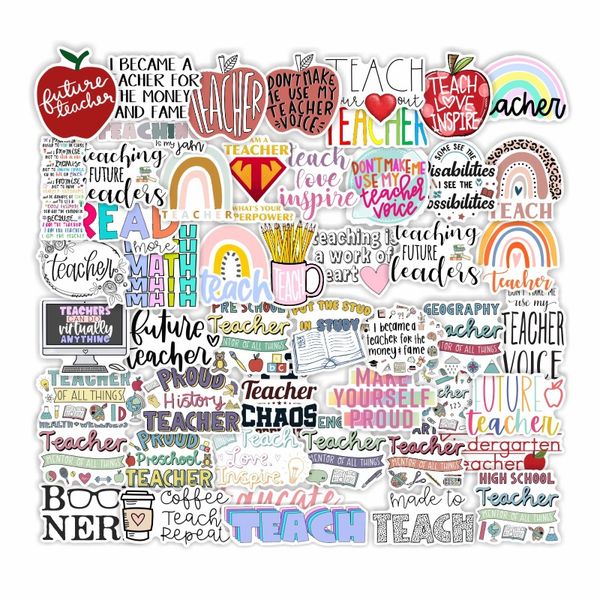 

pack of 50pcs wholesale teacher series stickers waterproof sticker for luggage lapskateboard notebook water bottle car decals kids gifts toy