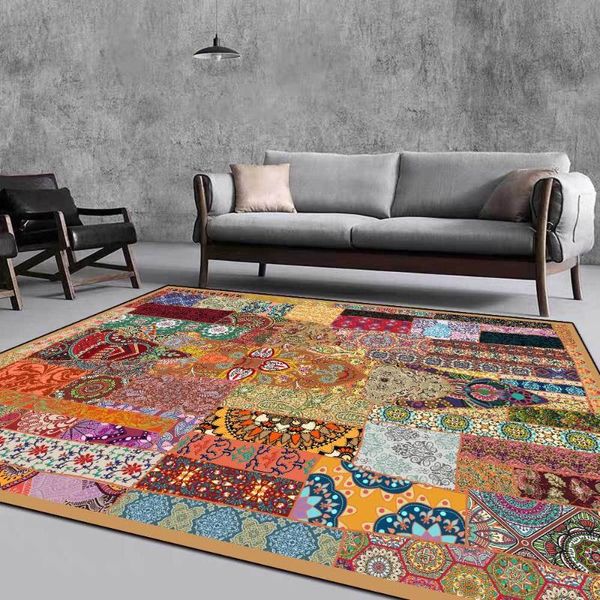 

carpets jq bohemian style area rug ethnic geometric stitching print livingroom sofa table non-slip floor bedroom bedside carpet