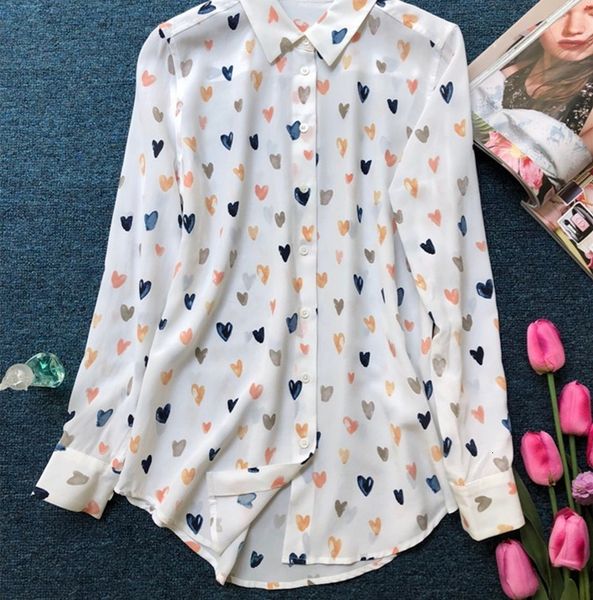 

2021 new blusa colorida seda feminina, camisa doce de manga longa com bolso, colorida, amor, estampa, 100% ntp0, Black
