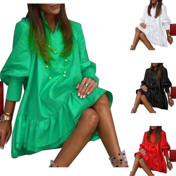 

casual dresses spring and autumn women 's clothing solid color long sleeve mini back ruffle dress, Black;gray