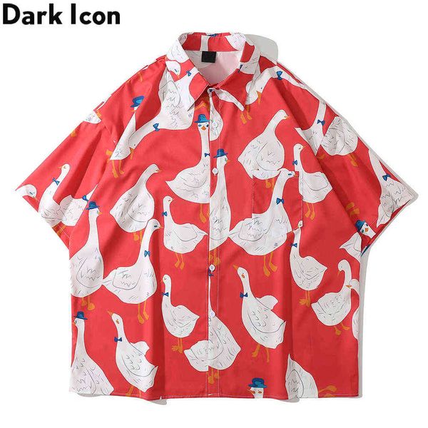 

dark icon full prined oversized men's shirt short sleeve summer streetwear shirts for men 210721, White;black
