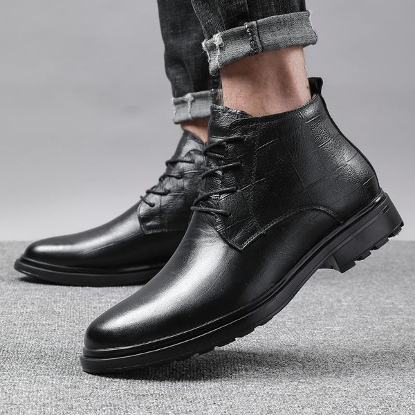 

boots valstone men genuine leather quality casual flats high-shoes black autumn winter male fashion lace-up botas