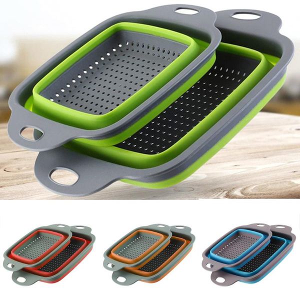 

hanging baskets 2pcs/set foldable silicone colander collapsible washing basket draining strainer with handle kichen accessoriestools