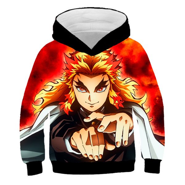 

childrens high-quality ghost blade fire sports casual printed clothing girl japanese fashion movie comics 3d printed hoodie, Black