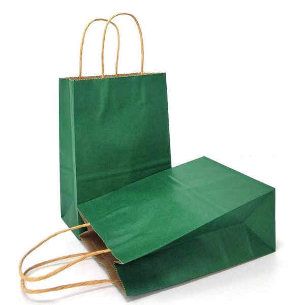 

gift wrap azowa bags green kraft paper with handles set of 25(5.9 x 3.1 8.2 in)