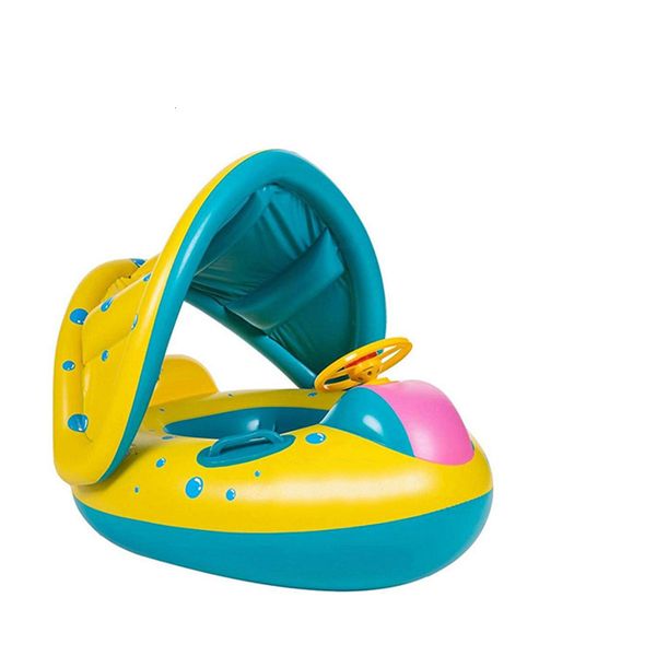 

pvc inflatable children's water playing sunshade swimming circle boat, Blue
