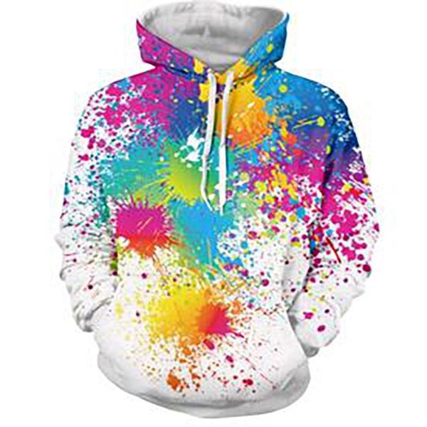 

men's hoodies & sweatshirts 3d men splatter colorful paint stains print 2021 sweatshirt streetwear pullovers plus size clothing tees, Black