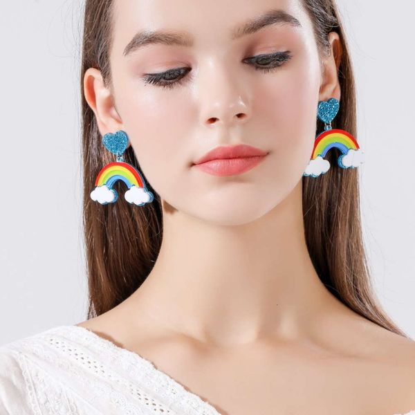 

summer love rainbow earrings femininity korean net red earrings yellow, Silver