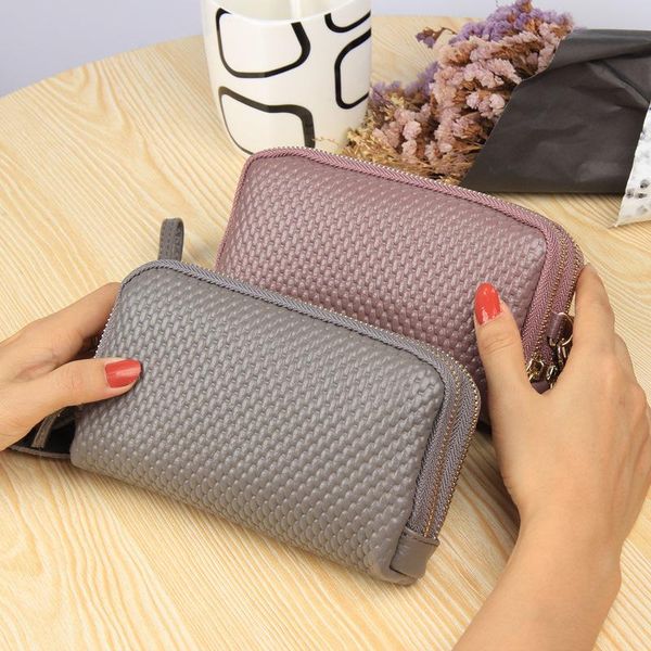 

wallets 2021 melon seed double zipper leather clutch bag european and american fashion coin purse mobile phone wallet women, Red;black