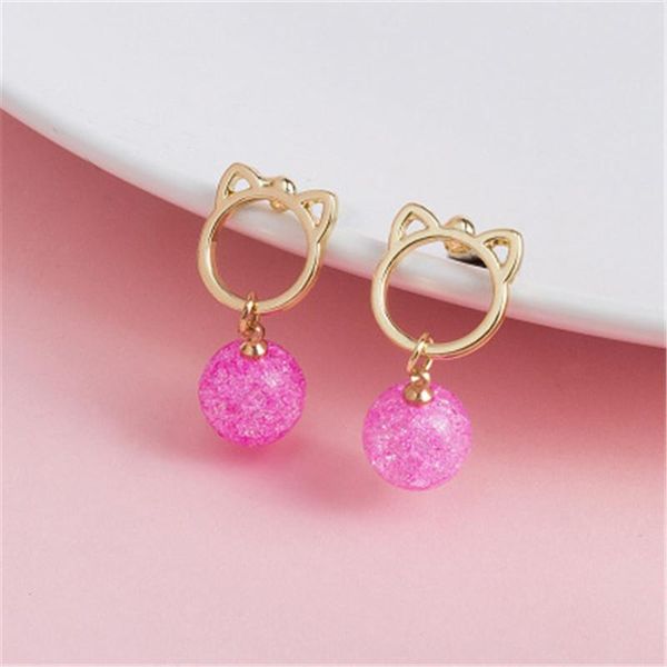 

dangle & chandelier cute strawberry personality earrings pink crystal temperament round bead cat kitten women, Silver