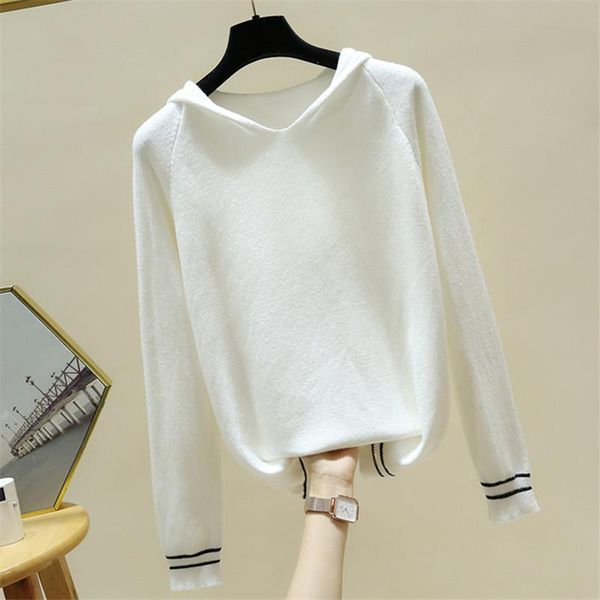 

lazy style sweater women's spring and autumn new loose v-neck hooded knitting fashion, White;black
