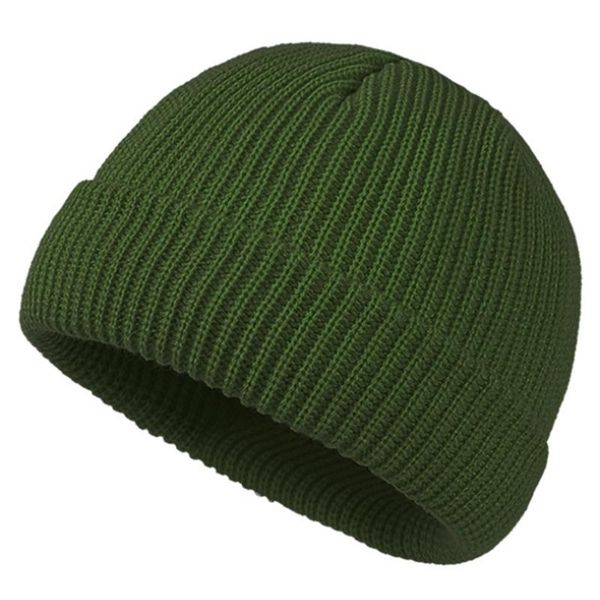 

winter knit trawler beanie hat solid color roll up short skull cap