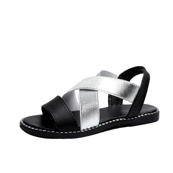 

2020 sandals womens new fish mouth sandals elastic band roman sandals plus size womens shoes, Black