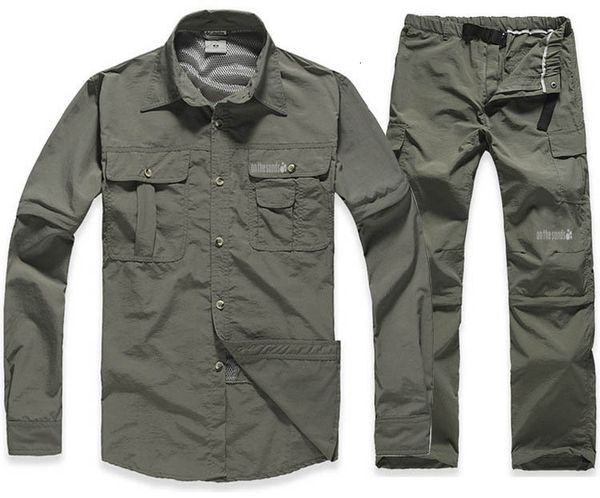 

hiking clothing suit men lightweight trekking anti-uv sunscreen quick dry detachable camping fishing outdoor shirt pants sets 201116, Black;brown