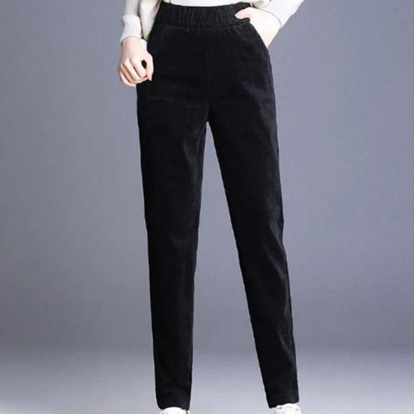 

women's pants & capris cold resistant comfy solid color high waist women plush lining corduroy slim fit for dating, Black;white