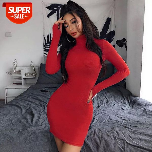 

turtleneck long sleeve skinny mini dress womens autumn long sleeve bodycon dresses female slim yellow package hips clubwear #295g, White;black