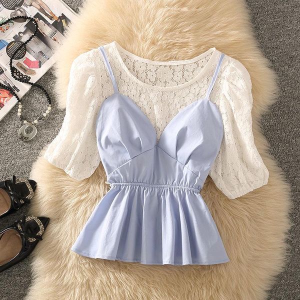 

women's blouses & shirts women 2021 summer fashion lace patchwork sweet o-neck short sleeve elegant ladies casual clothing t93, White