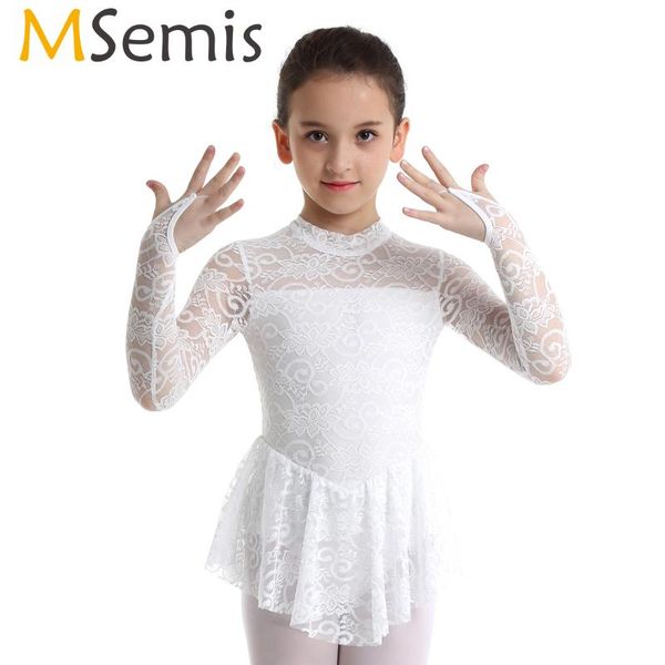 

stage wear figure skating dress kids girls ice ballet tutu gymnastics leotard floral lace competition performance dance, Black;red