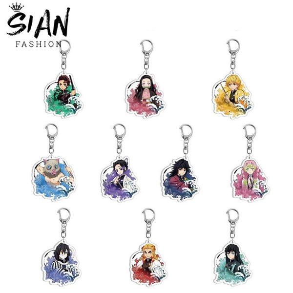 

keychains anime demon slayer acrylic keychain pendant posket kamado tanjirou nezuko figures keyrings double side jewelry, Silver