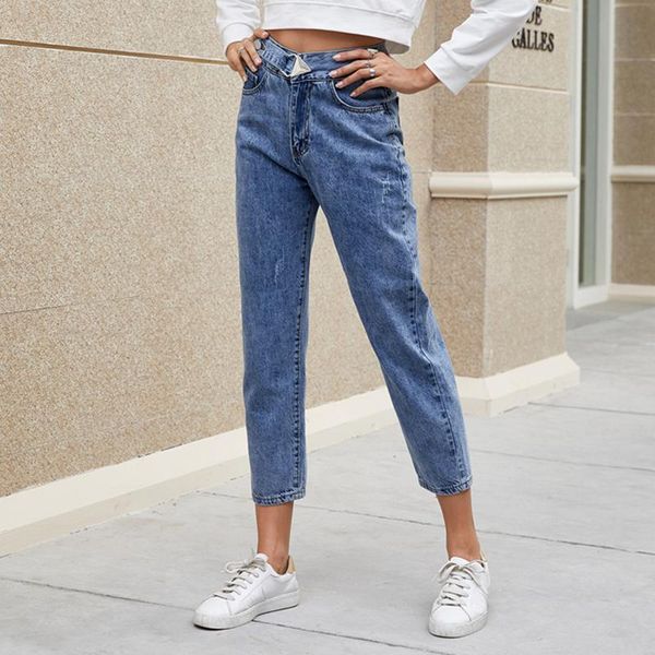 

women's jeans 2021 fashion woman ankle-length pants for women with high waist ladies straight denim, Blue
