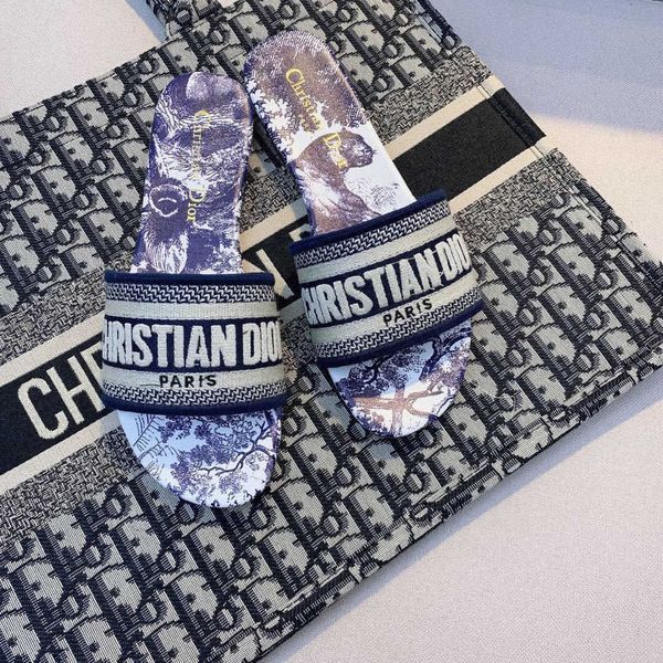 

d leather embroidered home letter slippers flat bottomed for beach cj, Black