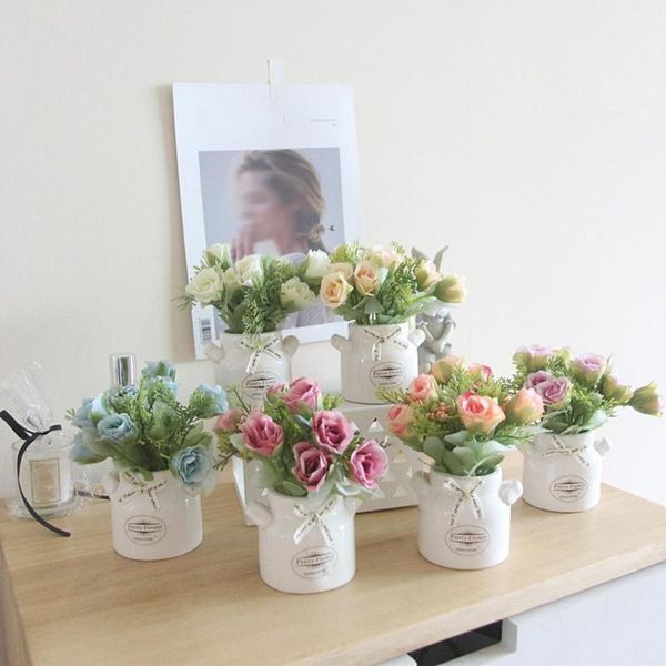 

decorative flowers & wreaths 1pc artificial flower real touch ceramic pot fake rose bonsai stage garden wedding home party decoration indoor