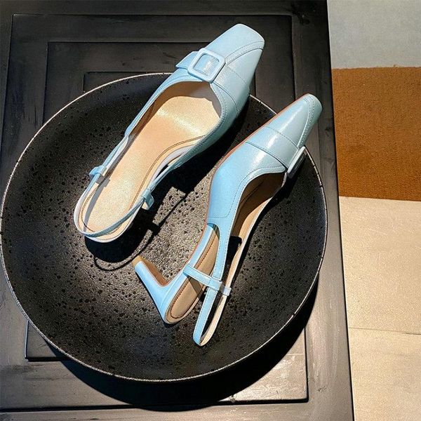 

zawsthia 2021 summer genuine natural leather charm blue yellow sandalias de tacon shoes buckle strap design women heels sandals, Black