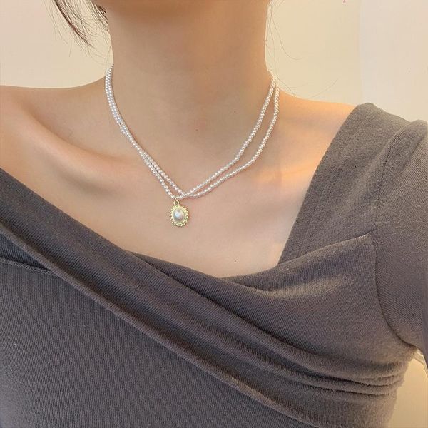 

pendant necklaces 2021 fashion multilayer pearl nelace for women korean elegant round nelaces wedding vintage jewelry gifts, Silver