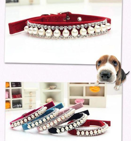 

200 pcs/lot bling pearl pet necklace dog collar rhinestone crystal cat collar safety diamond necklace