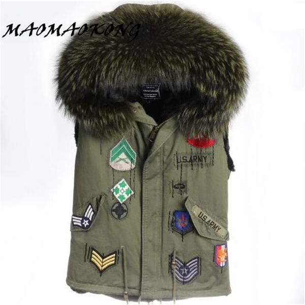 Vest Winter Colete Com Capuz Estilo Britânico Exército Verde Cor Verdadeira Raccoon Collar Mulheres Gilets Marca Venda 210915